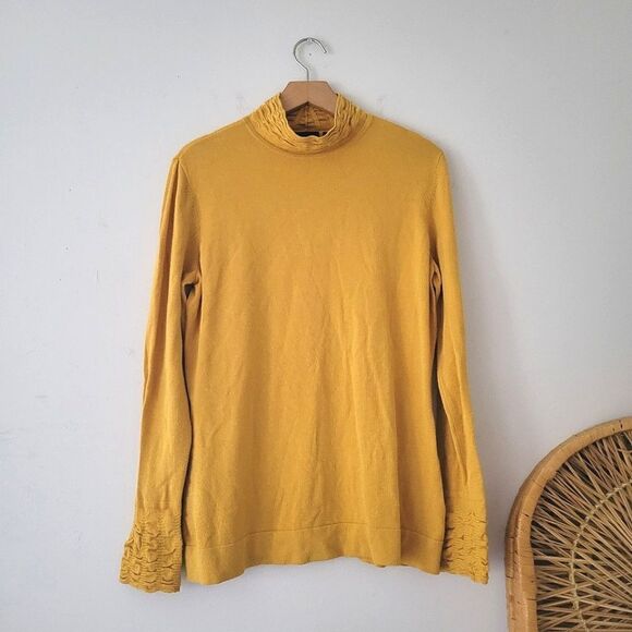 Tribal Mustard Yellow Mock Neck Knit Sweater Large - Picture 1 of 6